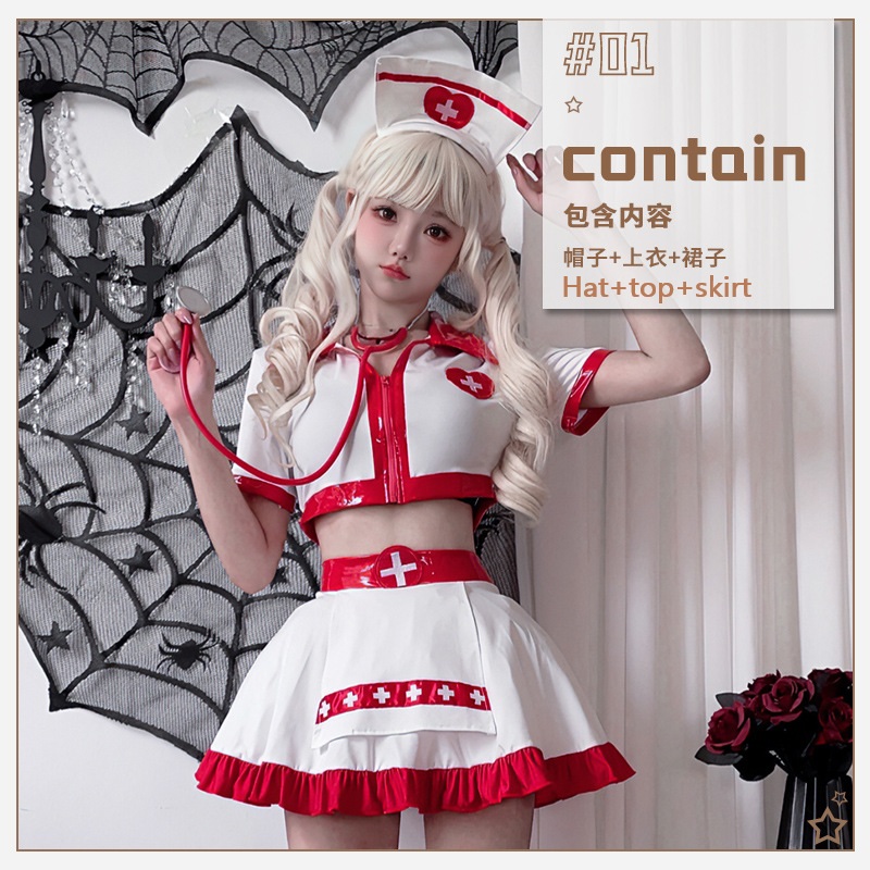 Anime Cosplay Nurse - Women Nurse Cosplay Costume Red White