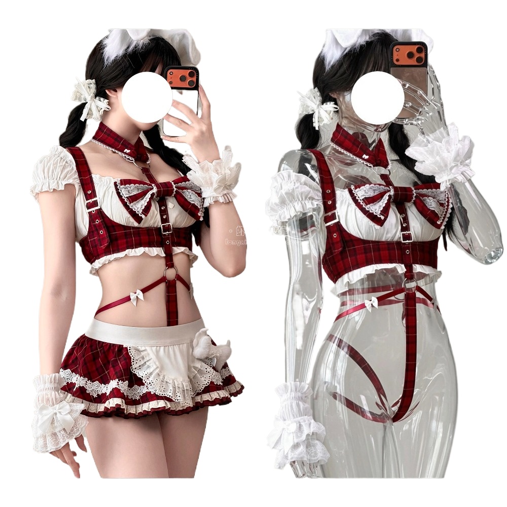 Kawaii Red Plaid Maid Cosplay  - Anime Cosplay Bunny 评论和价格